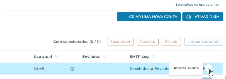 Como alterar a senha do e-mail no DirectAdmin |