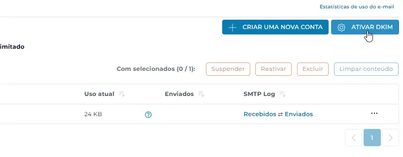 Opção para ativar DKIM no DirectAdmin