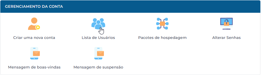 Lista de usuários no painel do DirectAdmin